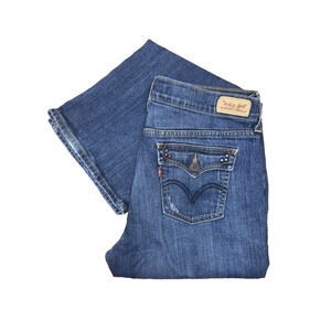 Womens Levis Size 10 M 515 Bootcut Blue Jeans Medium Wash Embellished Pockets